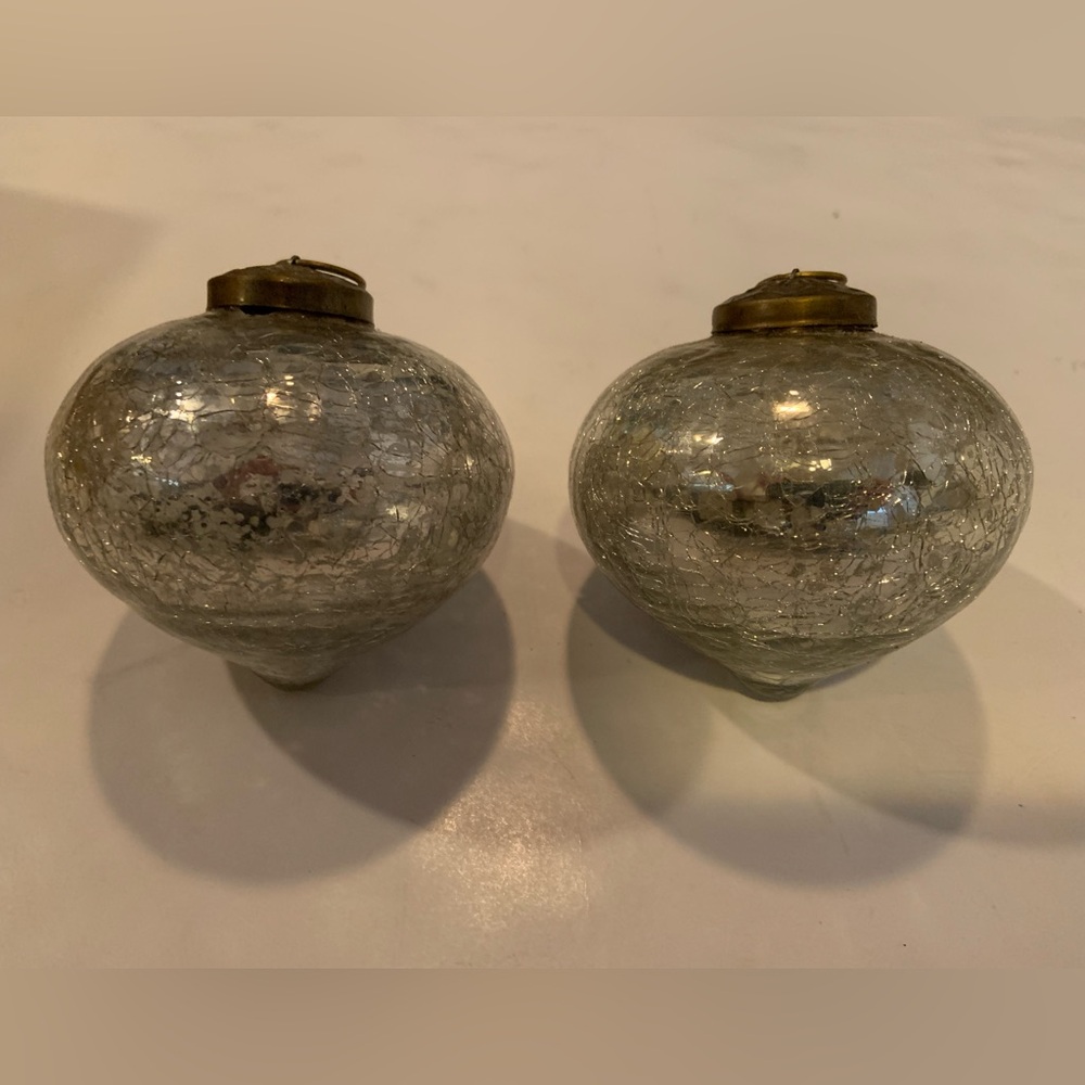 Vintage Kugel Style Teardrop Glass Silver Christmas Holiday Ornament Set Of 2